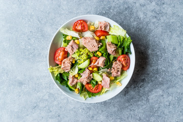 Tuna Fish Salad with Lettuce, Cherry Tomatoes, Cucumber and Corn.