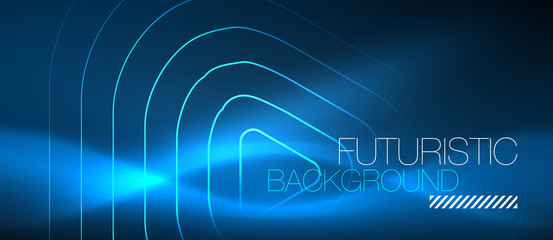 Neon glowing techno lines, hi-tech futuristic abstract background template with geometric shapes