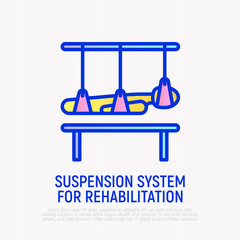 Rehabilitation for disabled people or people with trauma thin line icon: suspension rope system for training. Modern vector illustration.