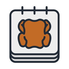 Thanksgiving Day Calendar Turkey Chicken Flat Color Line Stroke Icon Pictogram