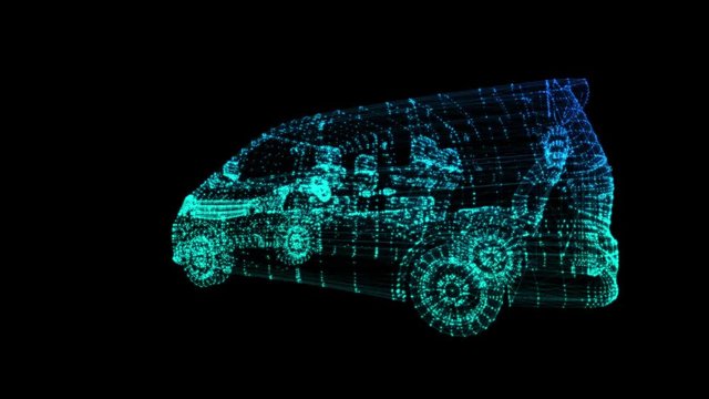 Minivan. Wireframe triangle formation of 3d Model minivan. Rotating 360 Degree.