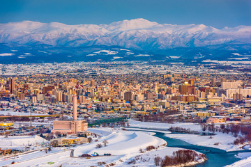 Asahikawa, Hokkaido, Japan Winter Skyline - obrazy, fototapety, plakaty