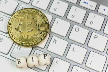 The cryptocurrency  end of bitcoin business content image close up.