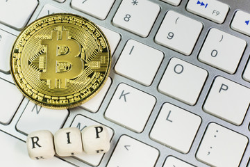 The cryptocurrency  end of bitcoin business content image close up.