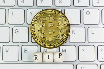 The cryptocurrency  end of bitcoin business content image close up.