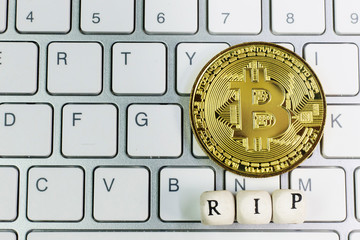 The cryptocurrency  end of bitcoin business content image close up.