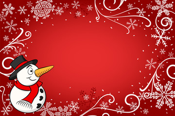 red christmas background with a snowman