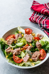 Tuna Fish Salad with Lettuce, Cherry Tomatoes, Cucumber and Corn.