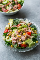 Tuna Fish Salad with Lettuce, Cherry Tomatoes, Cucumber and Corn.