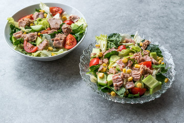 Tuna Fish Salad with Lettuce, Cherry Tomatoes, Cucumber and Corn.