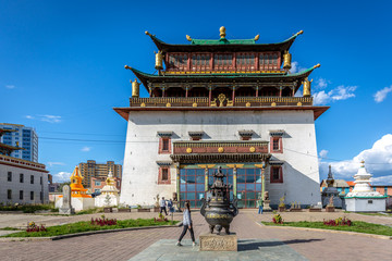 Ulaanbaatar, Mongolia - Sept 10th 2018 - The Gandantegchinlen Monastery in the suburbs of...