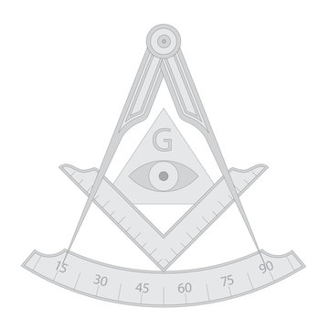 Gray masonic square and compass symbol, with triangle, eye and G letter. Mystic occult esoteric, sacred society. Vector illustration