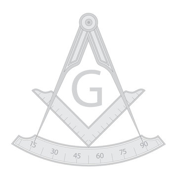 Gray masonic square and compass symbol, with G letter. Mystic occult esoteric, sacred society. Vector illustration