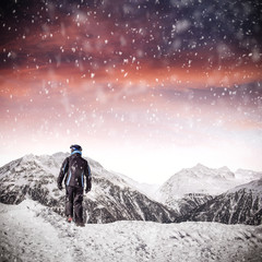 man in alps and snow decoration 