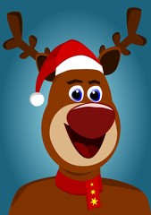 Christmas Reindeer in  Santa Claus red hat