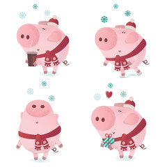 Cute piggy character in a winter scarf.