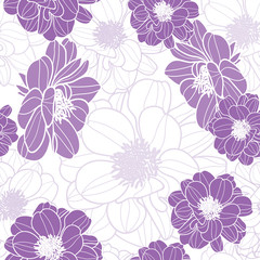 Vector purple flowers seamless repeat pattern. great for retro fabric, wallpaper, scrapbooking projects. Surface pattern design.