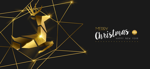 Christmas and New Year gold 3d deer greeting card