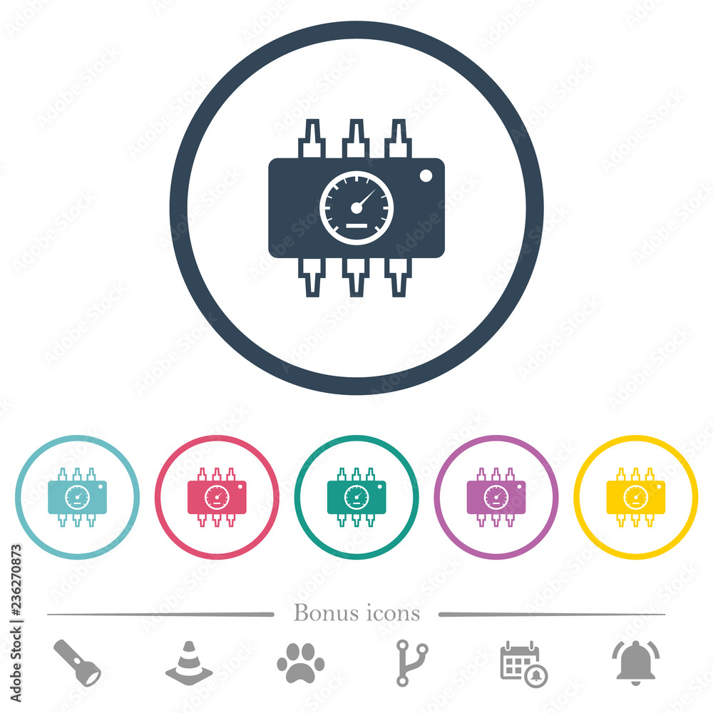 Poster hardware diagnostics flat color icons in round outlines