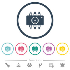 Hardware diagnostics flat color icons in round outlines