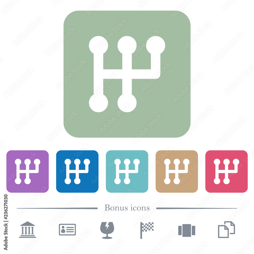 Poster manual shift flat icons on color rounded square backgrounds