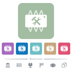 Hardware maintenance flat icons on color rounded square backgrounds