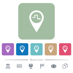 Route planning flat icons on color rounded square backgrounds