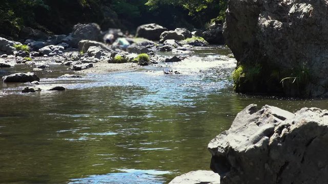 吾妻峡の岩場と入間川の流れ