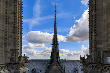 Spire between towers of the Notre-Dame de Paris, France