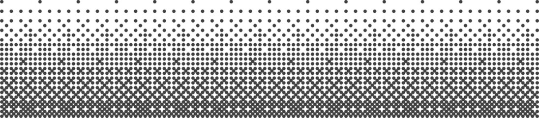 Halftone gradient pattern horizontal vector illustration. Ornament pattern. Black white dots background. Fabric texture. Geometric background. Abstract dots background.