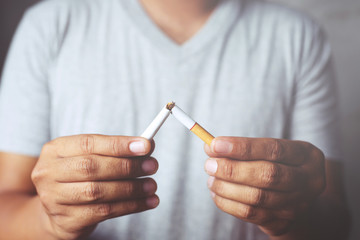 Man refusing cigarettes concept for quitting smoking and healthy lifestyle.or No smoking campaign...