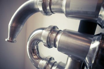 Stainless steel pipes in a wine factory