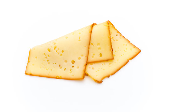 Cheese slices isolated on the white background.