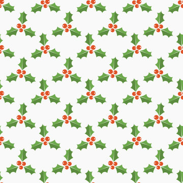 Holly berries Christmas symbol seamless pattern