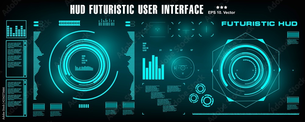 Poster hud futuristic green user interface, dashboard display virtual reality technology screen