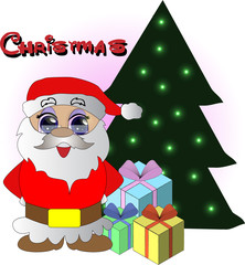 Fototapeta na wymiar New year sets with Santa Claus, gifts and christmas tree