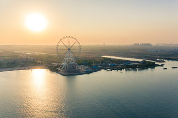Aerial photography of sunrise in Luoma Lake Park