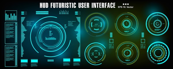 HUD futuristic green user interface, dashboard display virtual reality technology screen