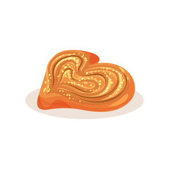 Bun with sesame seeds in a heart shape, bakery pastry product vector Illustration on a white background