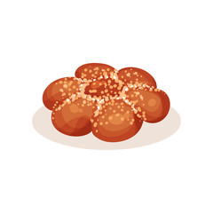 Fresh loaf bread with sesame seeds, bakery pastry product vector Illustration on a white background