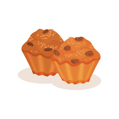 Muffin with raisins, sweet bakery pastry product vector Illustration on a white background