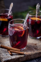 Mulled wine with spices, oranges and cranberries