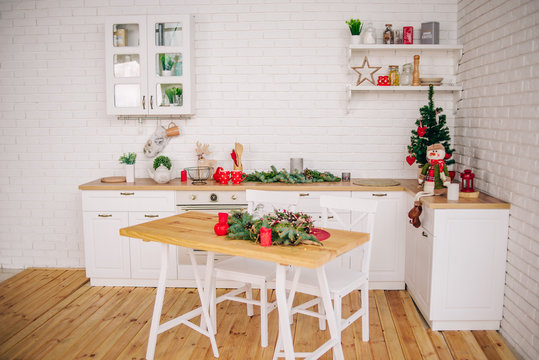 Christmas kitchen. Scenery for photo shoots