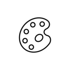 Black isolated outline icon of palette for paint on white background. Line icon of palette.