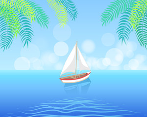 Fototapeta na wymiar Sail Boat with White Canvas Sailing in Deep Waters