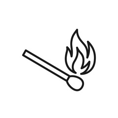 Black isolated outline icon of matchstick on white background. Line icon of match stick.