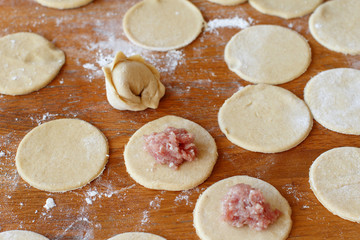 Preparation of pelmeni, ravioli, dumplings