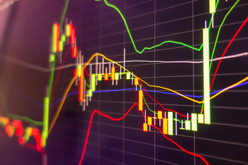 Stock market graph on LED screen background