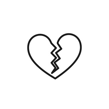 recommend clip art: Black isolated outline icon of broken heart on white background. Line Icon of broken heart.