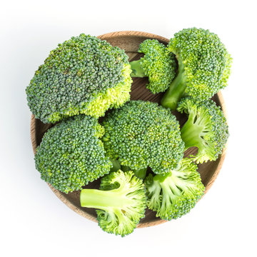 fresh broccoli on white in top view